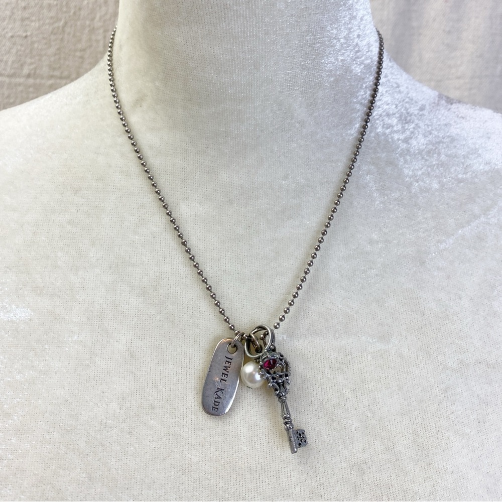 Jewel Kade Silver Ball chain necklace with key, ring and pearl charms